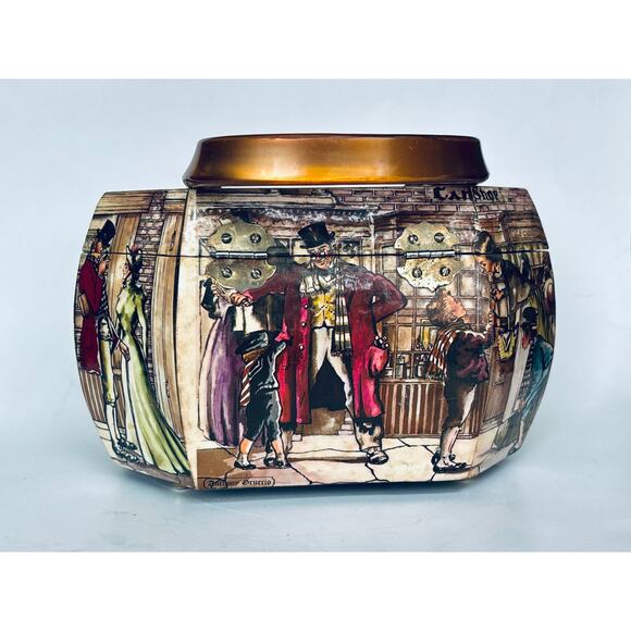 Vintage Box w Handle Decoupage Storage Trinket Catchall Book Academia Library - Picture 5 of 12